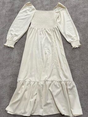 Cream Long Sleeve Maxi Dress - Smocked Bodice